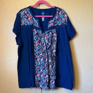 St. John's Bay Navy and Pink Floral Blouse